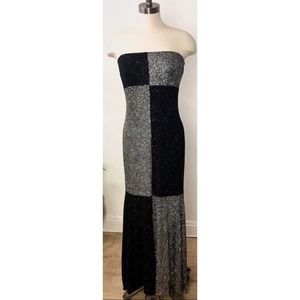 Vintage Jessica McClintock for Gunne Sax Velour Silver Glitter Strapless Dress